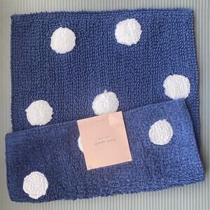 NWT Kate Spade Rugs Bath Mats Cotton Reversible Polka dot Blue white 2 piece